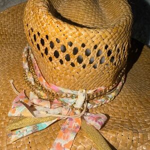 Stylish Tan Straw Hat with Floral Accents